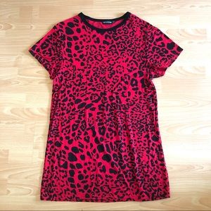 Red leopard print oversized T shirt dress